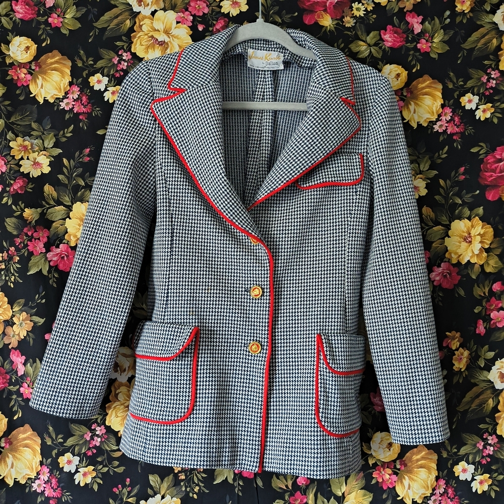 James Kenron By DaltonWomen's Black and White Checkered Jacket with Red Trim